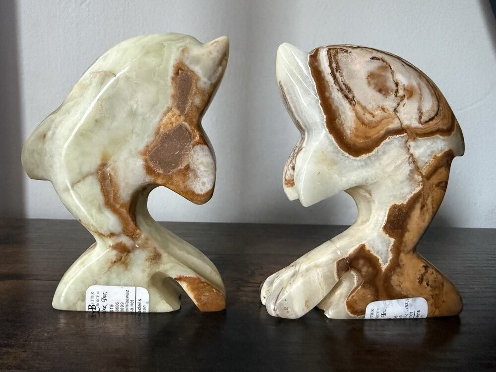 Vintage Onyx Marble Dolphin Figurine Sculpture Collectible Decor Pair Set Of 2